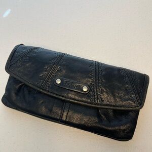 Fossil Black Leather Wallet Women’s Flower Imprint